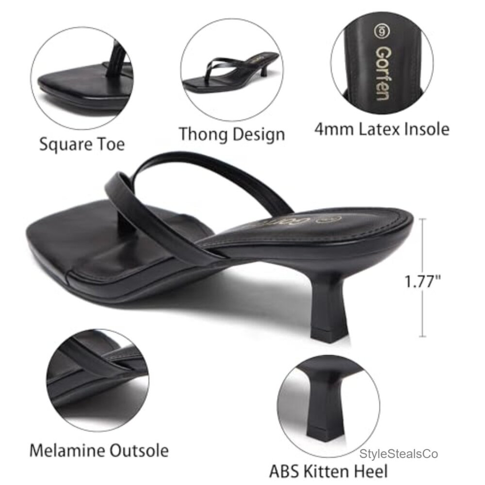 Kitten Heel Sandals Square Toe Slip On Thong 2 Inch Heels - Picture 6 of 7